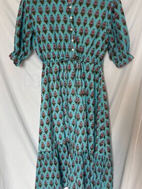Indian Block Print Puff Sleeve Dress